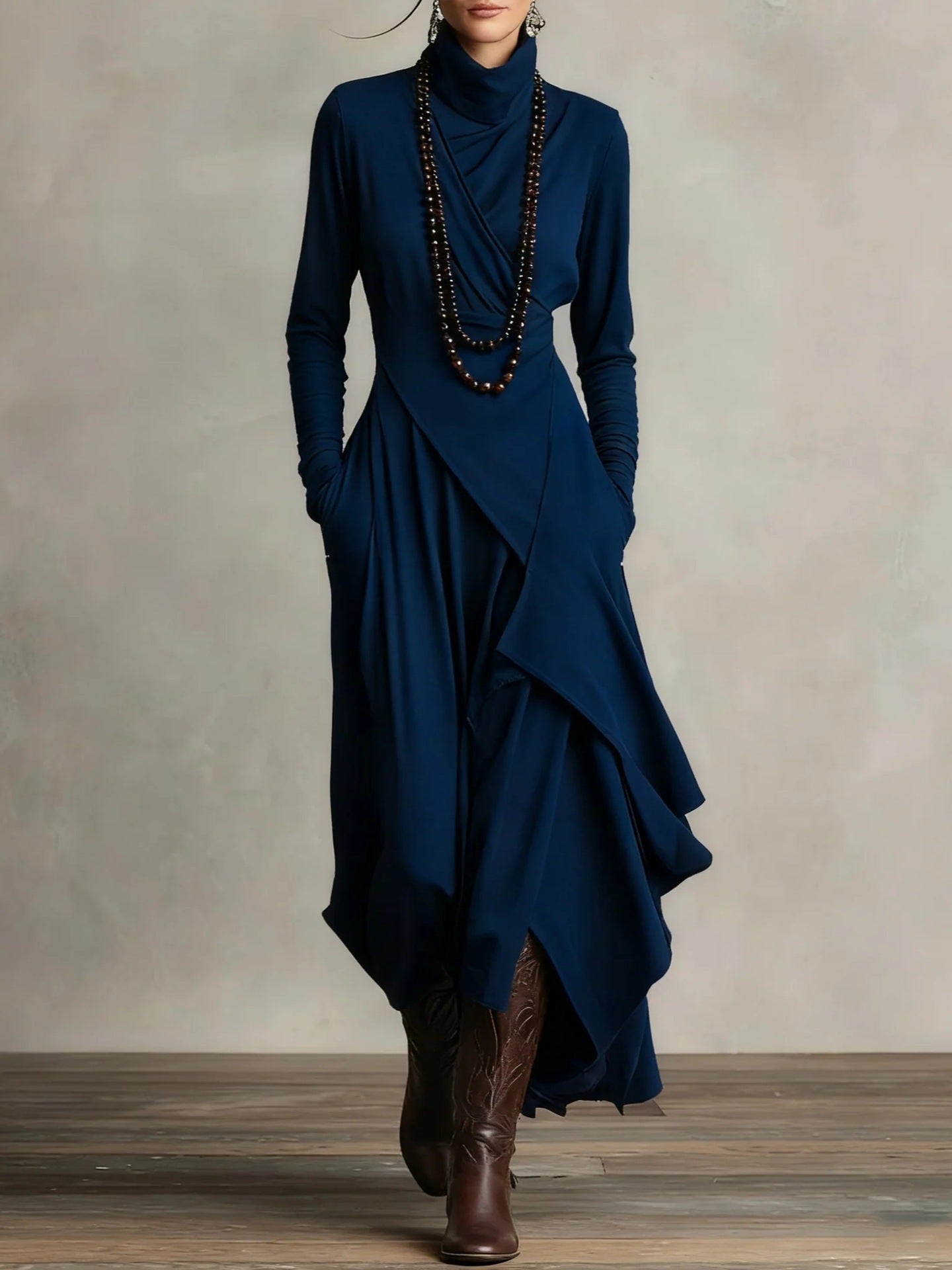 Elysia Cross-Drape High-Neck Maxi Dress
