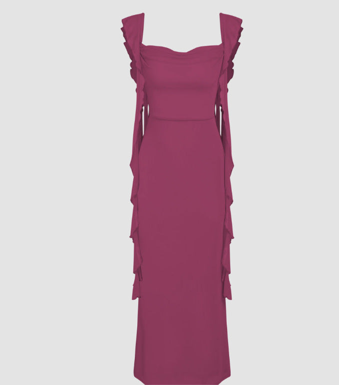 Lace Sling Backless Fashion Ruffles Ribbon Dress