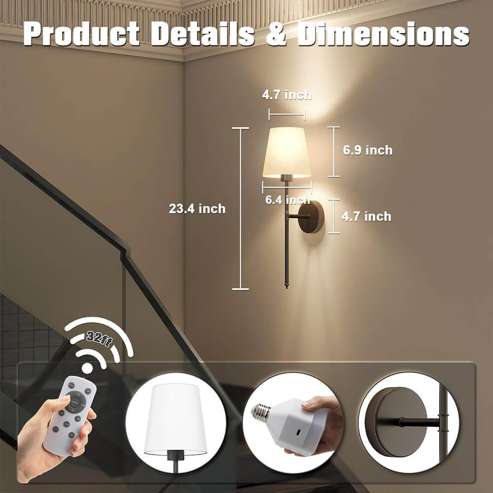 Nationale stoffen LED-wandlamp met koperen kap