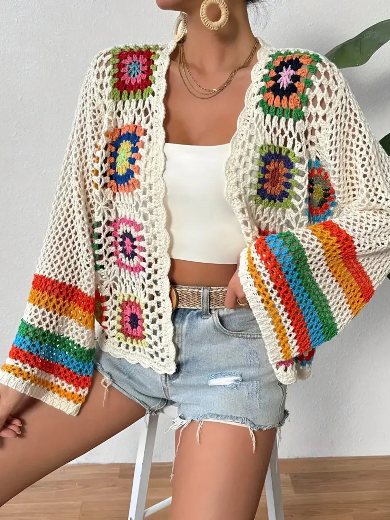 Color Plaid Crocheted Handmade Top Women's Clothing