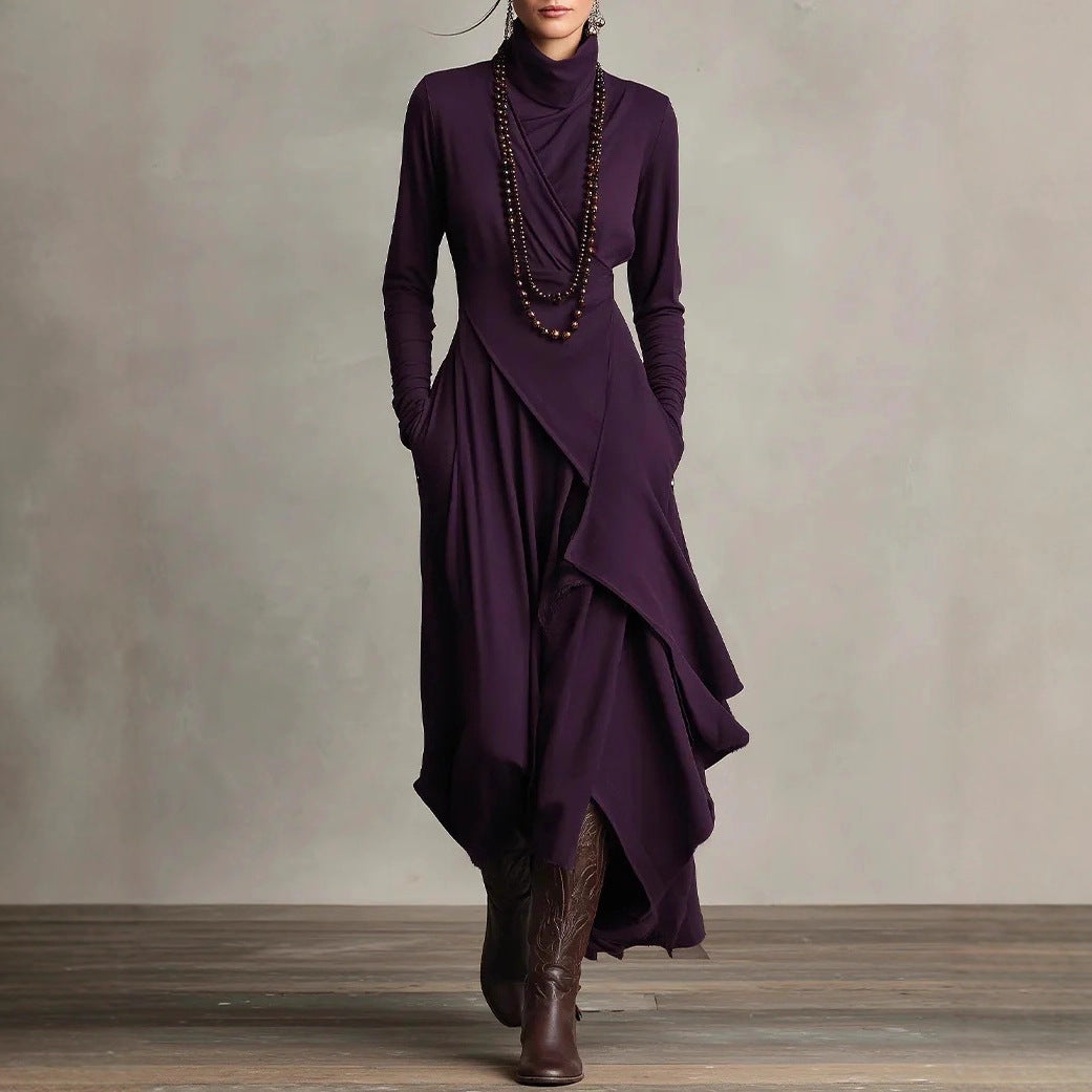 Elysia Cross-Drape High-Neck Maxi Dress