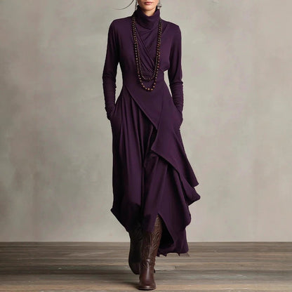 Elysia Cross-Drape High-Neck Maxi Dress