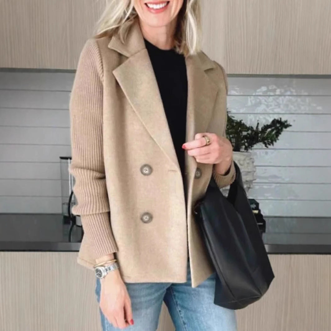 Aurora Knit-Sleeve Lapel Coat