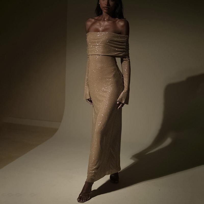 Velora Luxe Off-Shoulder Sparkle Gown