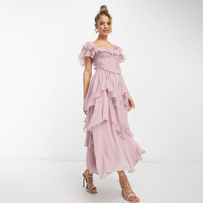 Ruffled Short-Sleeved Dress