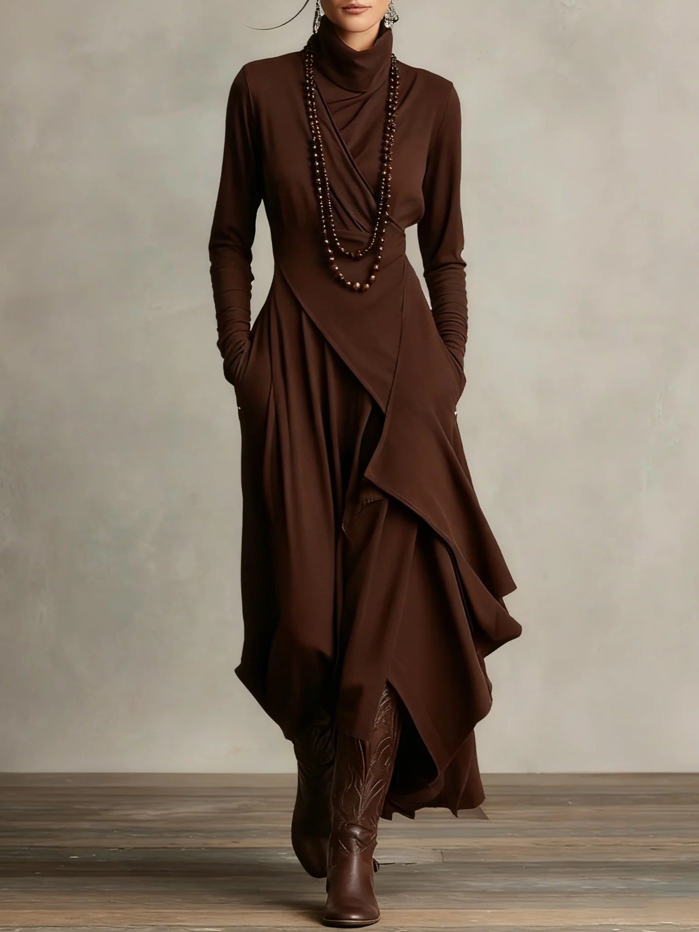Elysia Cross-Drape High-Neck Maxi Dress