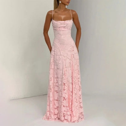 Rosé Lumière™ Lace-Up Backless Maxi Dress