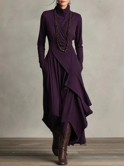 Elysia Cross-Drape High-Neck Maxi Dress