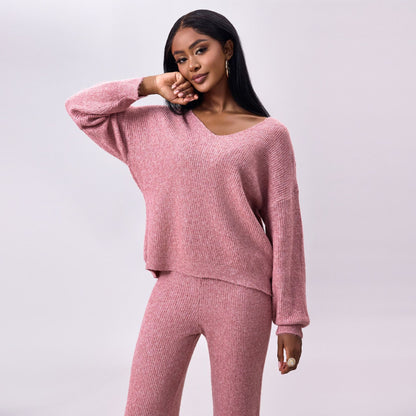 Knitted Sunken Stripe Brushed Long Sleeve Suit