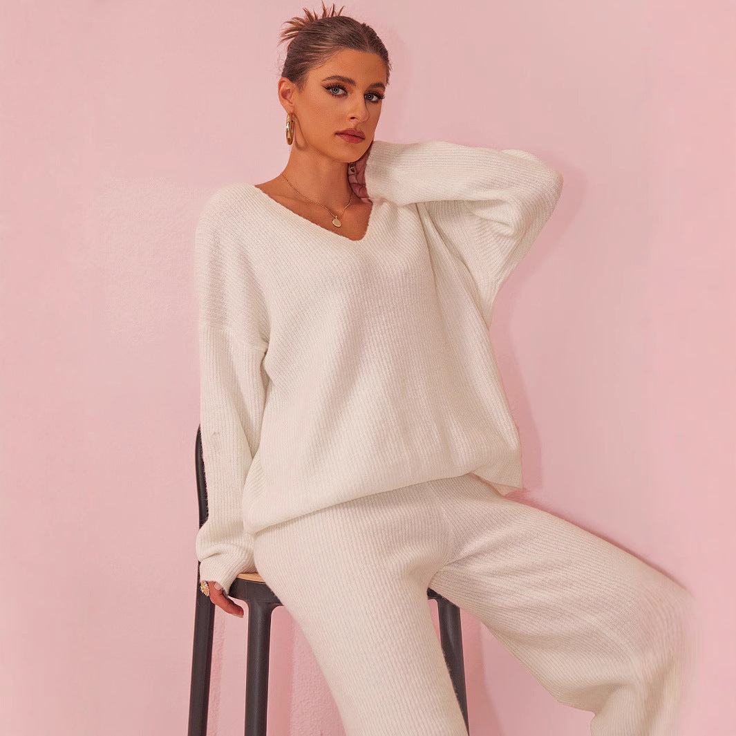 Knitted Sunken Stripe Brushed Long Sleeve Suit