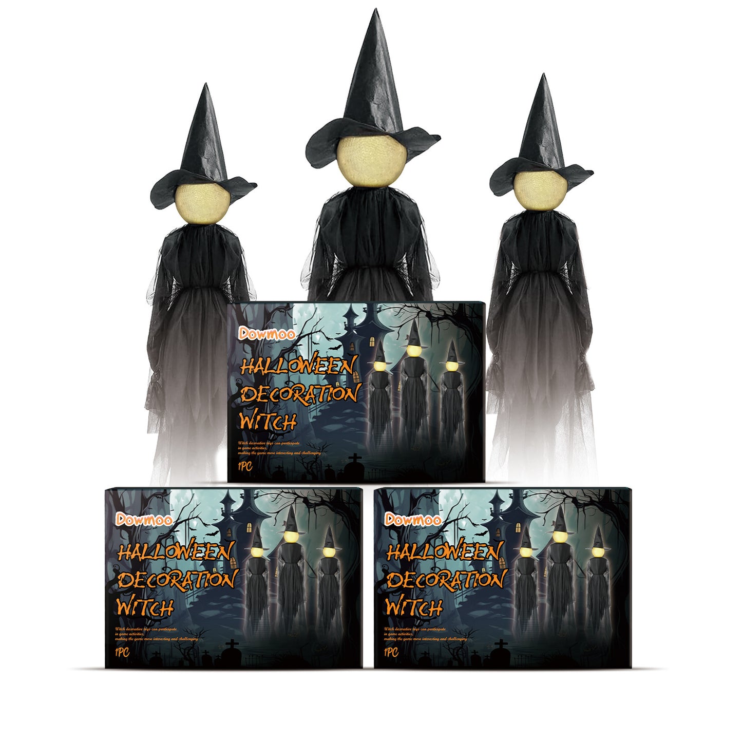 3 Witch Halloween Decoration with Sound, Lights & Voice Control