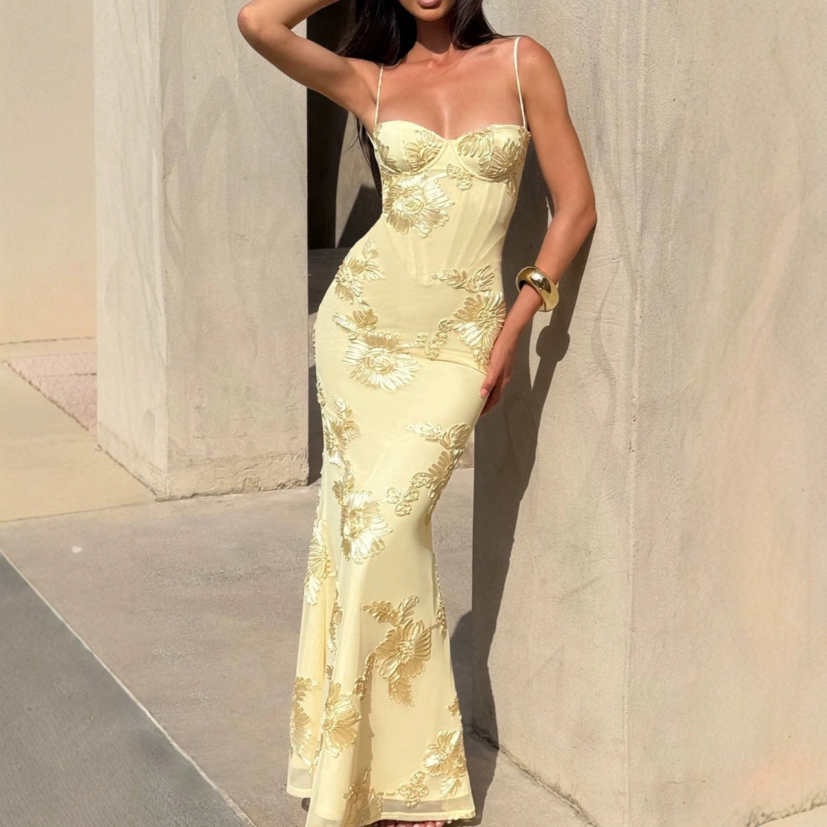 Golden Bloom™ Embroidered Evening Gown