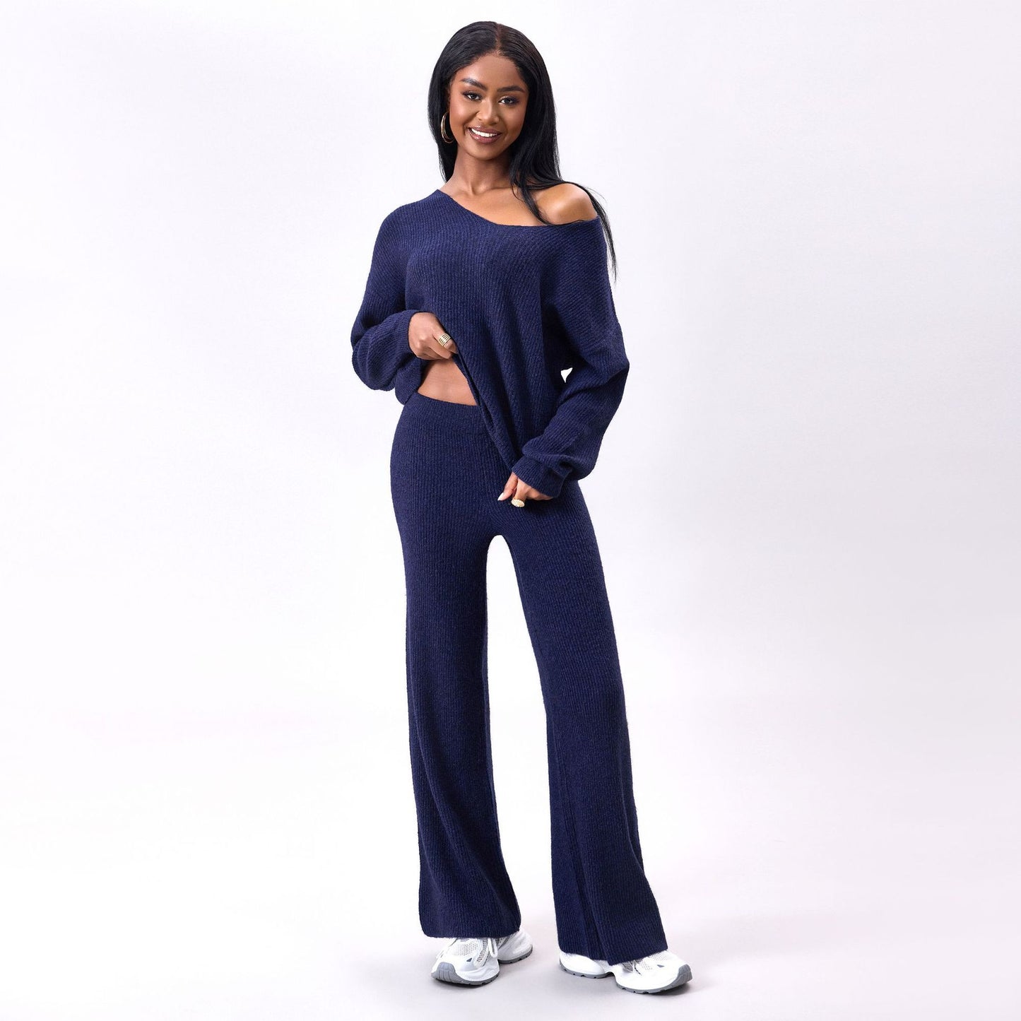 Knitted Sunken Stripe Brushed Long Sleeve Suit