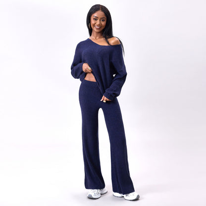 Knitted Sunken Stripe Brushed Long Sleeve Suit