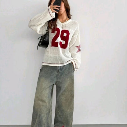 Blouse en jersey tricotée Varsity Muse