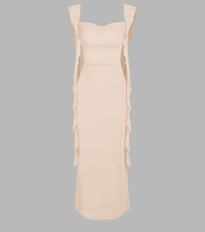Lace Sling Backless Fashion Ruffles Ribbon Dress