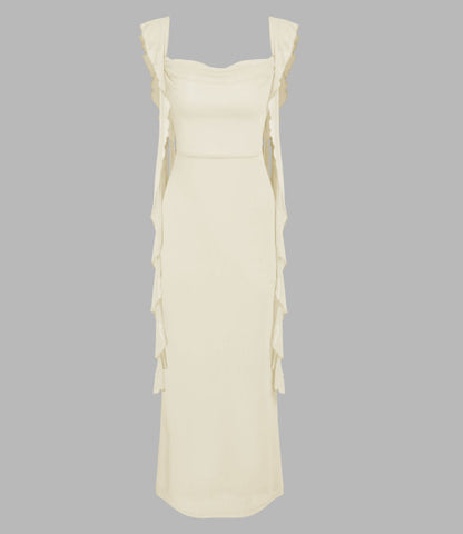 Lace Sling Backless Fashion Ruffles Ribbon Dress