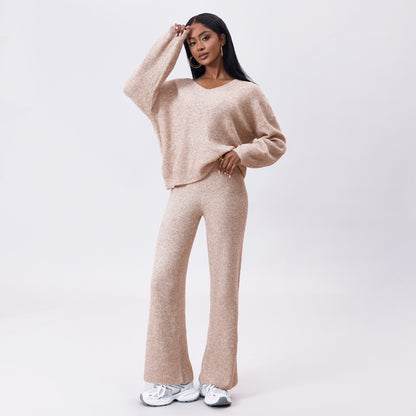 Knitted Sunken Stripe Brushed Long Sleeve Suit