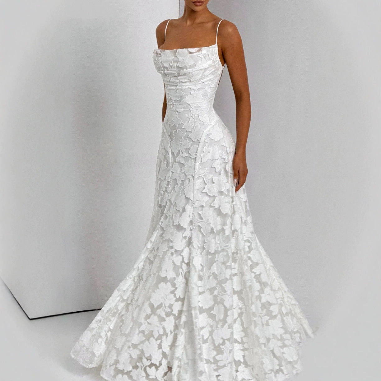 Rosé Lumière™ Lace-Up Backless Maxi Dress