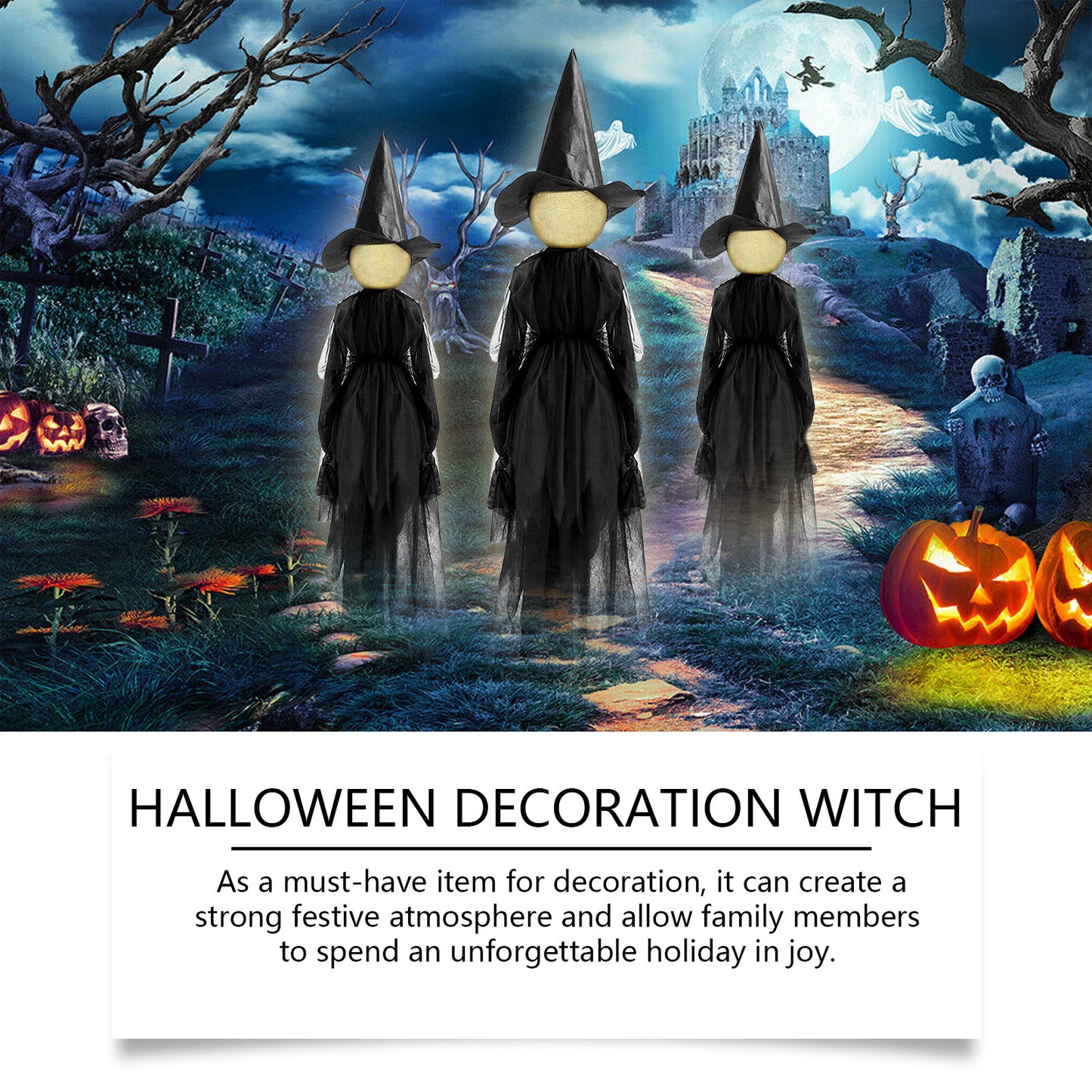 3 Witch Halloween Decoration with Sound, Lights & Voice Control
