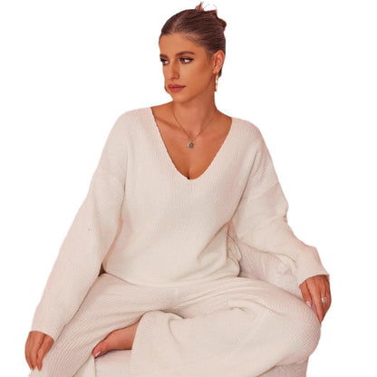 Knitted Sunken Stripe Brushed Long Sleeve Suit