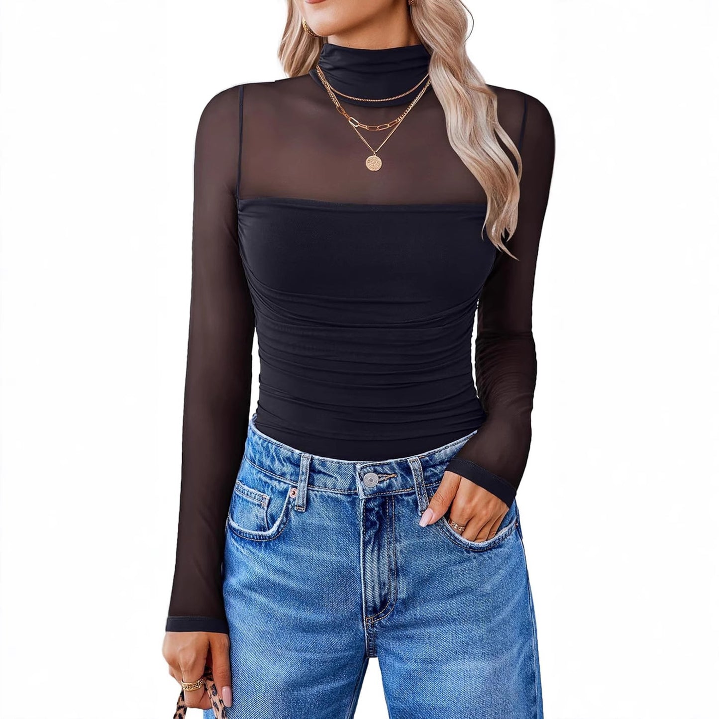 Sheer Elegance™ Mesh Long Sleeve Top
