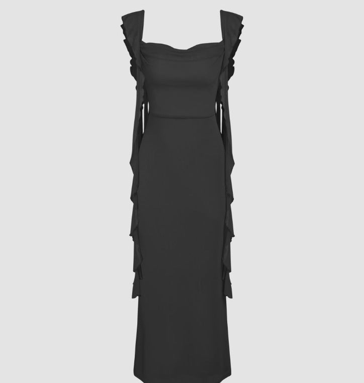 Lace Sling Backless Fashion Ruffles Ribbon Dress