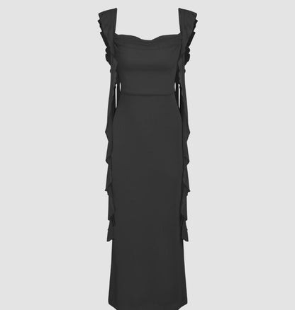 Lace Sling Backless Fashion Ruffles Ribbon Dress