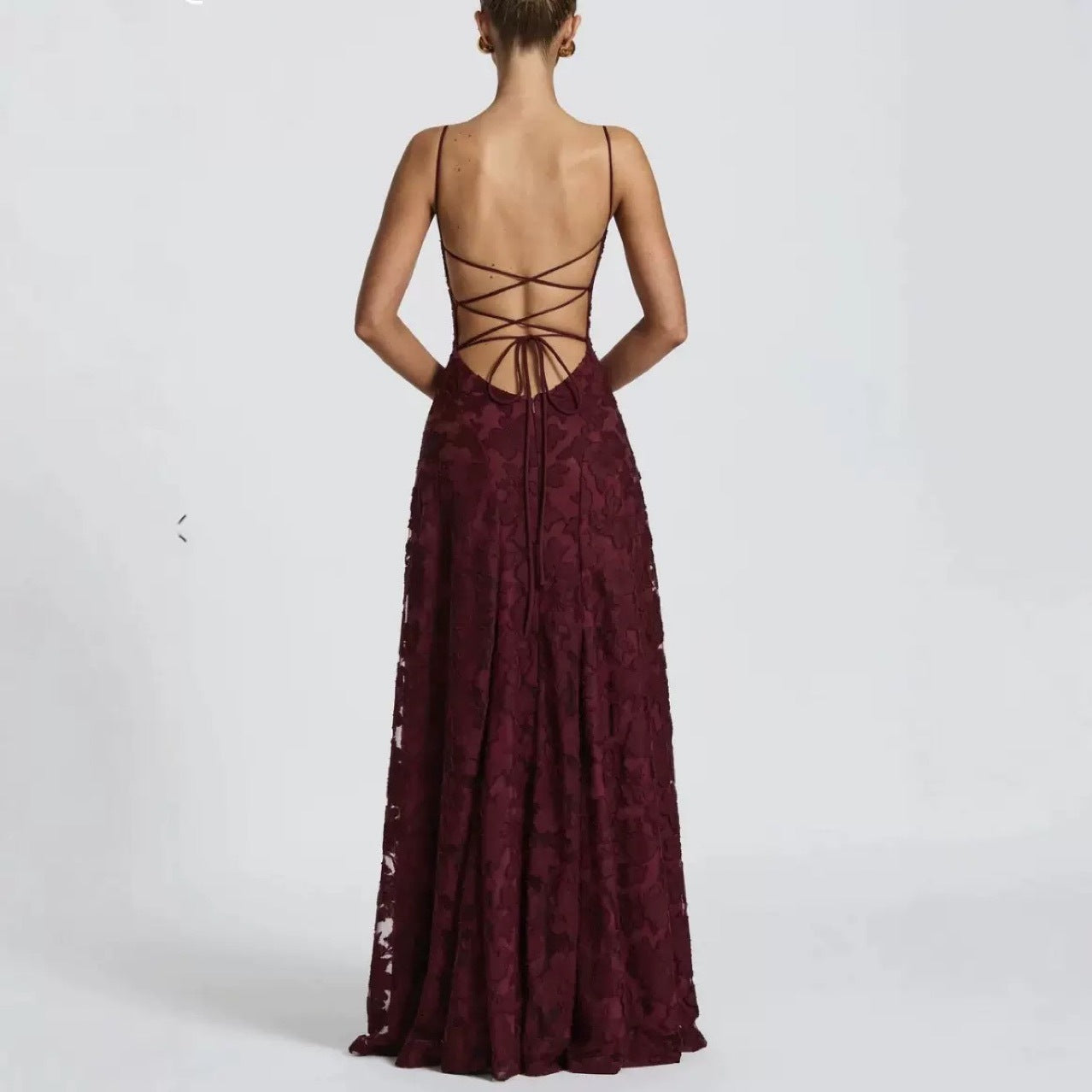 Rosé Lumière™ Lace-Up Backless Maxi Dress