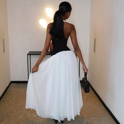 Chic Contrast Halter Maxi Dress