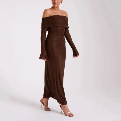 Strapless Long Sleeve Slim Rhinestone Noble Dress