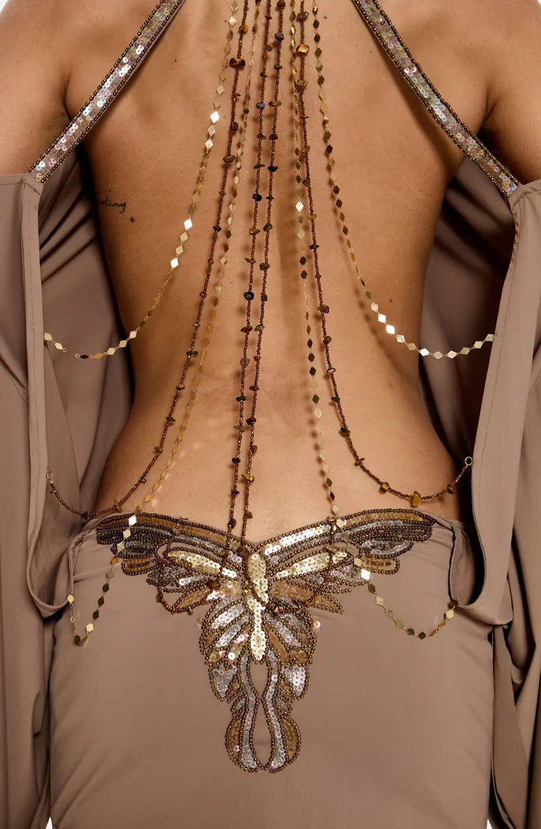 Golden Siren Backless Chain Dress