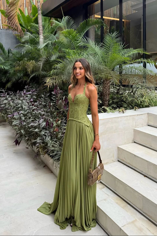 Olive Muse™ Plunge Halter Maxi Dress