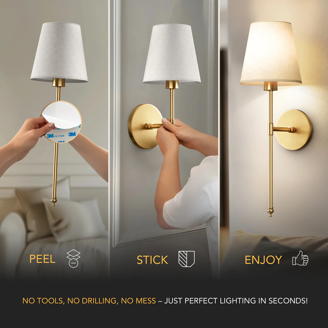 Nationale stoffen LED-wandlamp met koperen kap