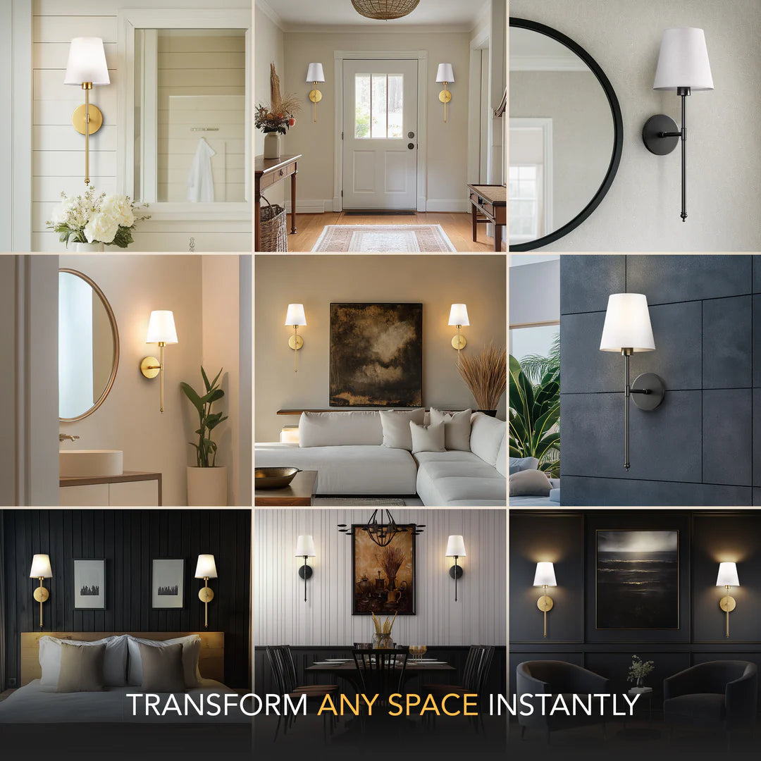 Nationale stoffen LED-wandlamp met koperen kap