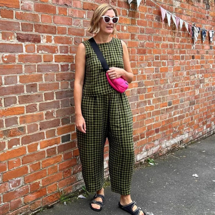 Printed Plaid Loose Casual Sleeveless Vest Pants Suit