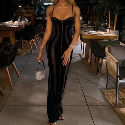 Midnight Muse Sheer Corset Maxi Dress