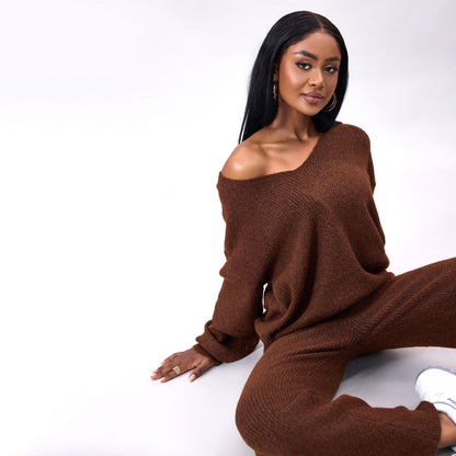 Knitted Sunken Stripe Brushed Long Sleeve Suit