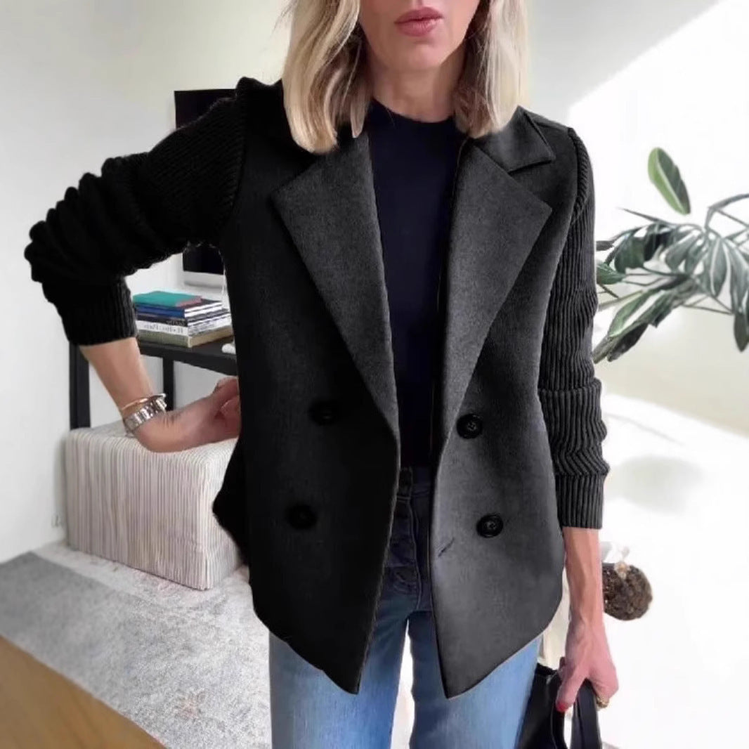 Aurora Knit-Sleeve Lapel Coat