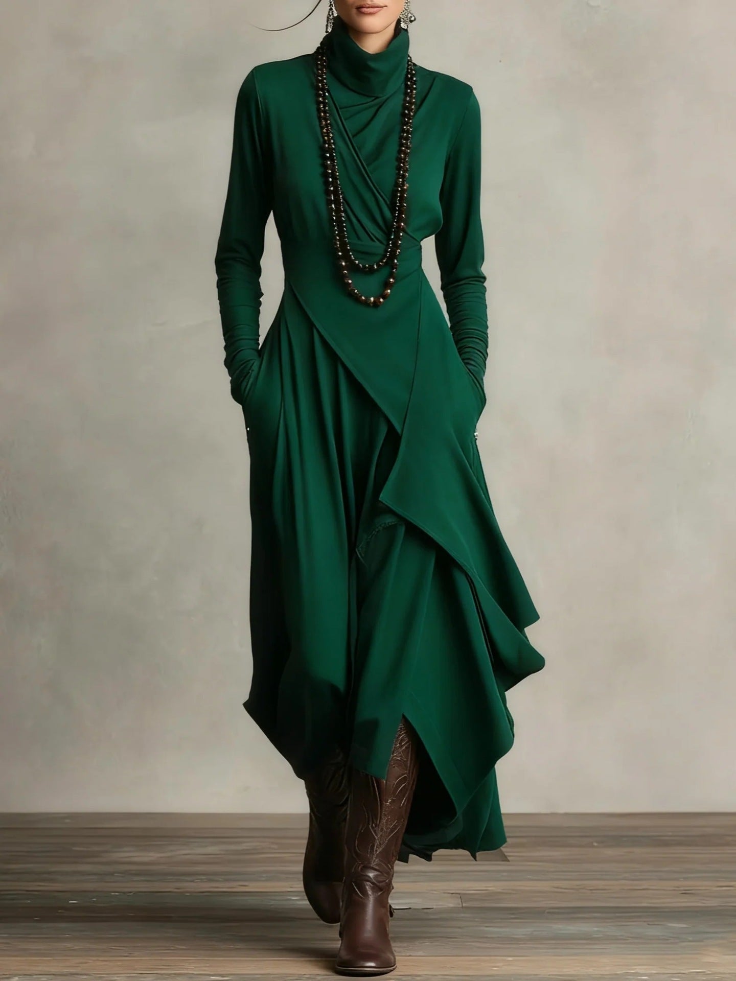 Elysia Cross-Drape High-Neck Maxi Dress