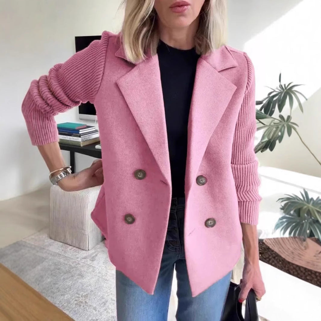 Aurora Knit-Sleeve Lapel Coat
