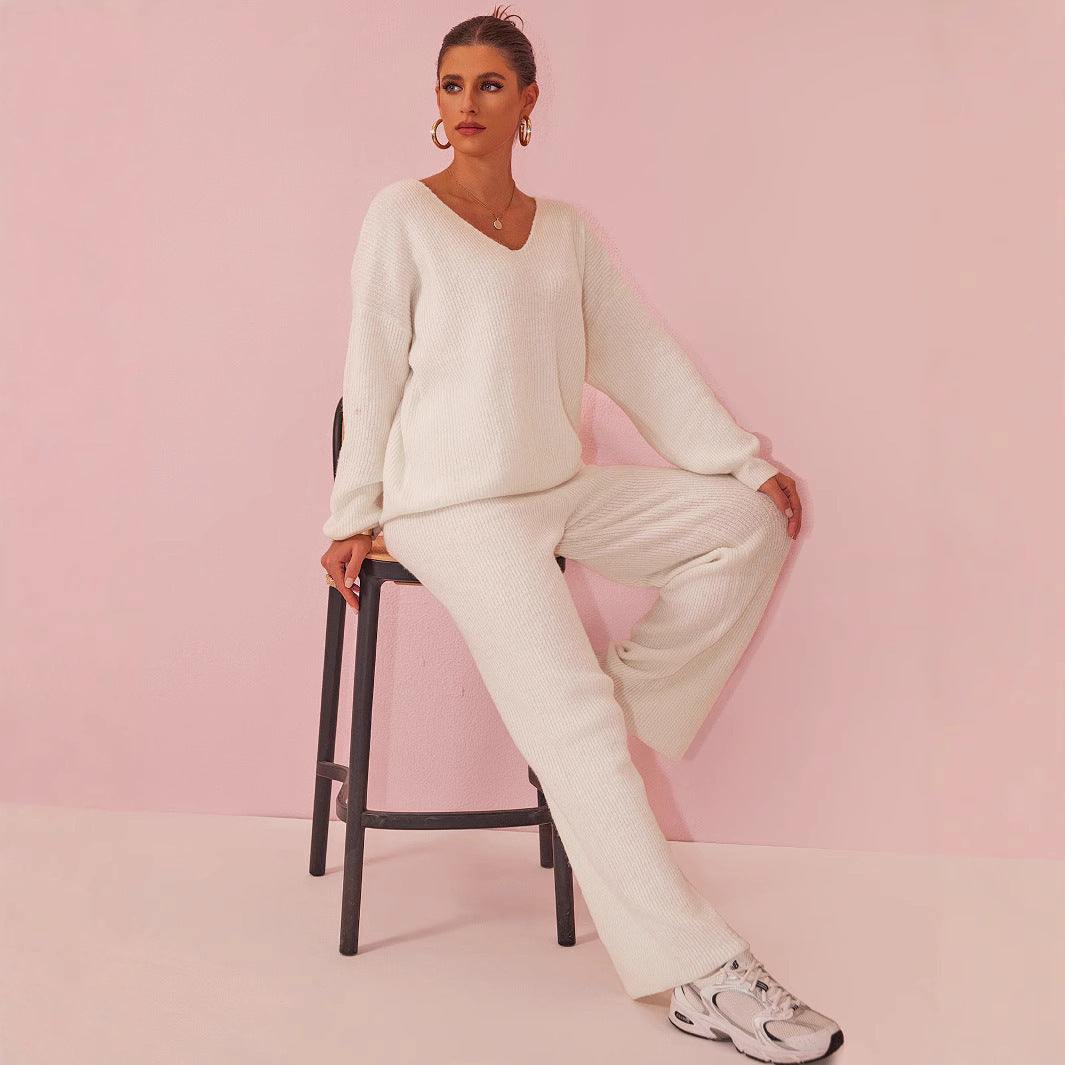 Knitted Sunken Stripe Brushed Long Sleeve Suit