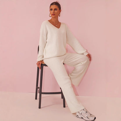 Knitted Sunken Stripe Brushed Long Sleeve Suit