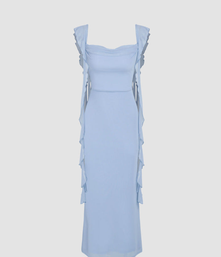 Lace Sling Backless Fashion Ruffles Ribbon Dress