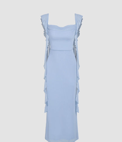 Lace Sling Backless Fashion Ruffles Ribbon Dress