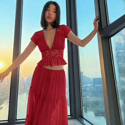 Scarlet Reverie Maxi Dress set