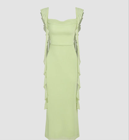 Lace Sling Backless Fashion Ruffles Ribbon Dress