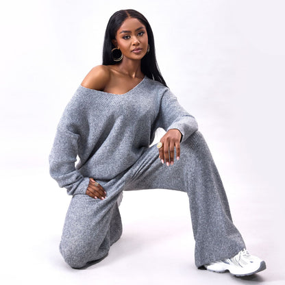 Knitted Sunken Stripe Brushed Long Sleeve Suit