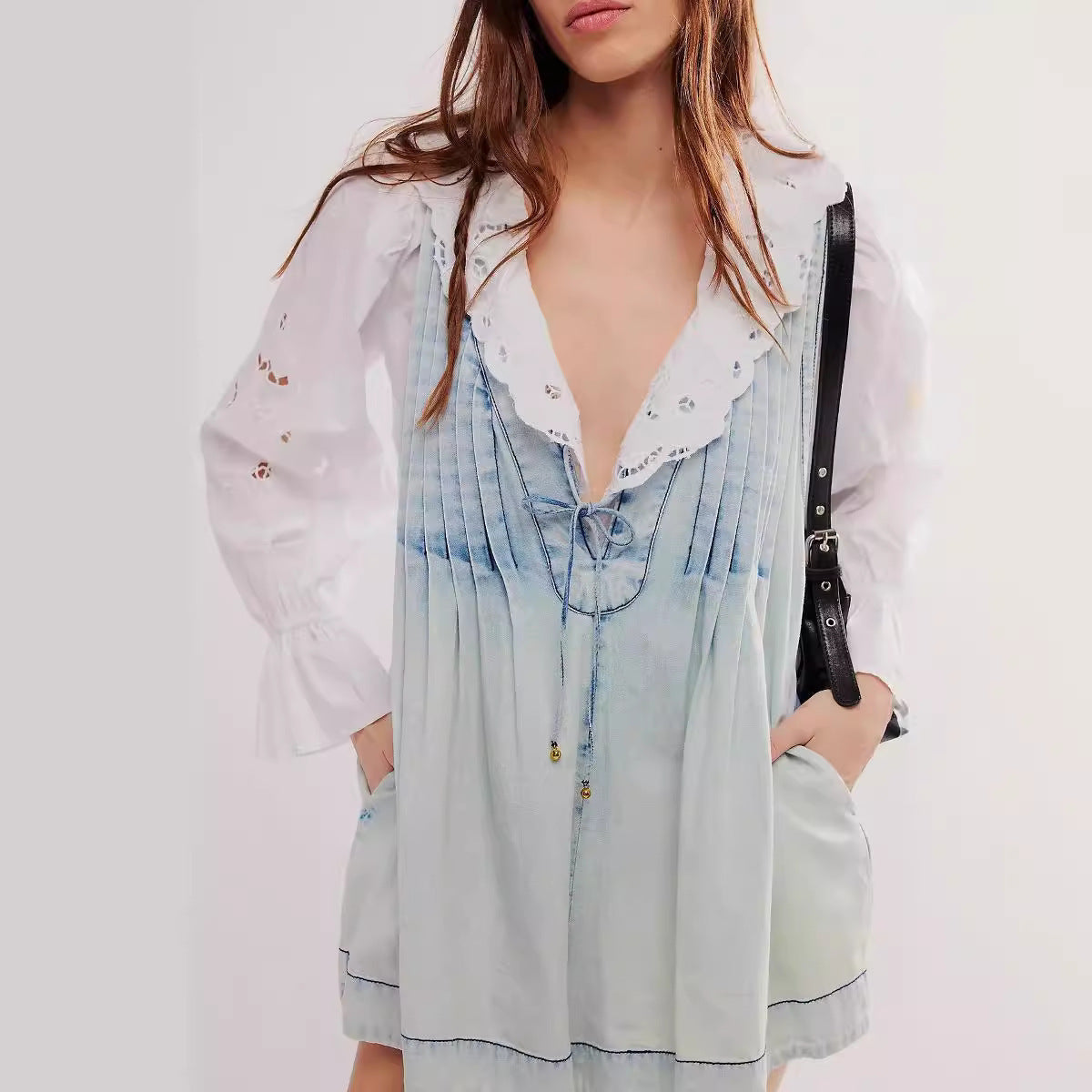 V-neck Sleeveless Denim Romper