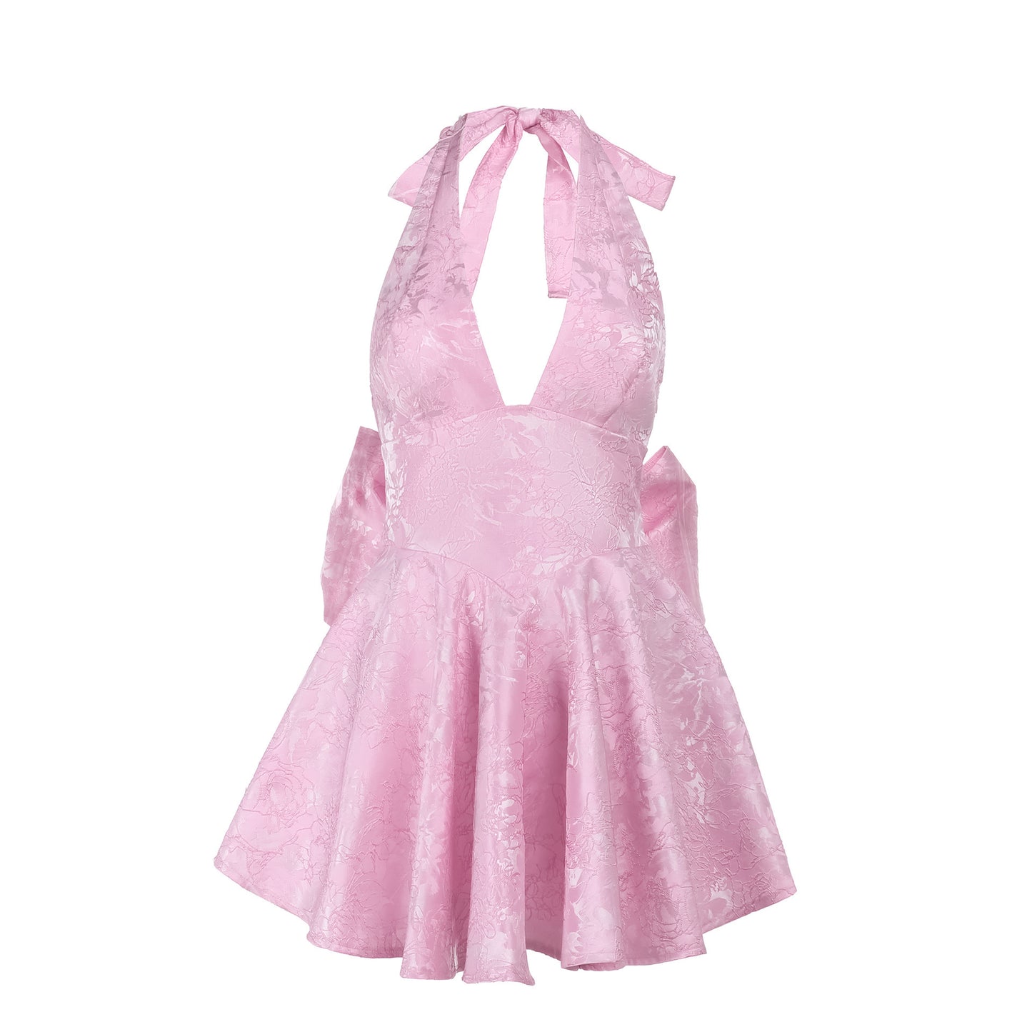 BlushBelle™ Jacquard Halter Bow Dress
